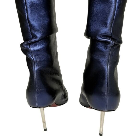 Christian Louboutin Epic Trotta 70MM Blue Metallic Leather Knee High Boots 37.5 - Picture 10 of 14